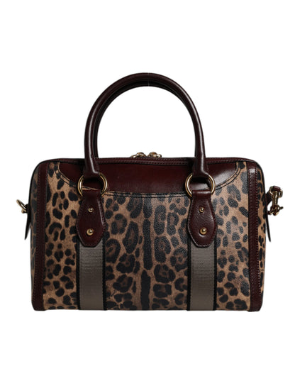 Dolce & Gabbana Brown Leopard Leather Shoulder Strap Duffle Bag