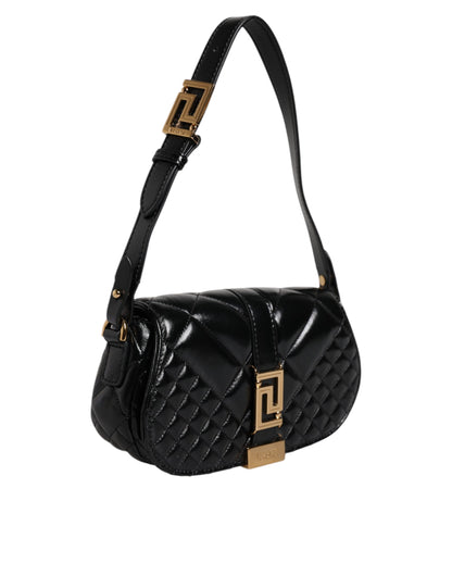 Versace Black Calf Leather Quilted Shoulder Strap Bag