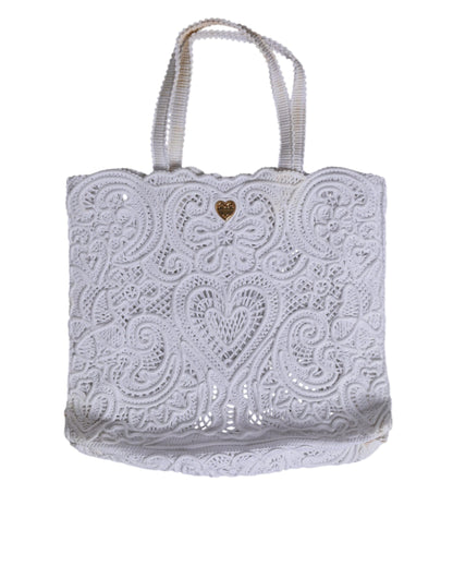 Dolce & Gabbana White Cordonetto Lace Beatrice Tote Shopping Bag