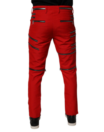 Dolce & Gabbana Red Zipper Embellished Straight Pants