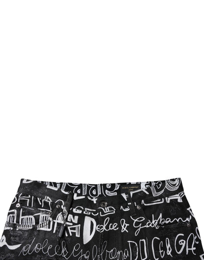 Dolce & Gabbana Black Cotton Logo Print Straight Denim Jeans