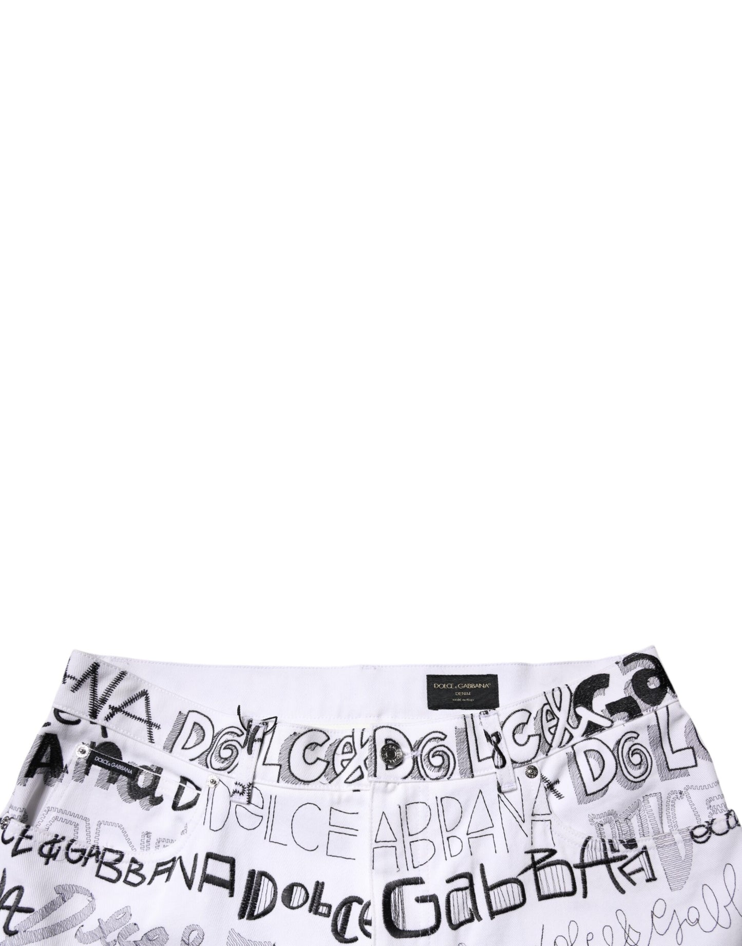 Dolce & Gabbana White Logo Print Straight Men Denim Jeans