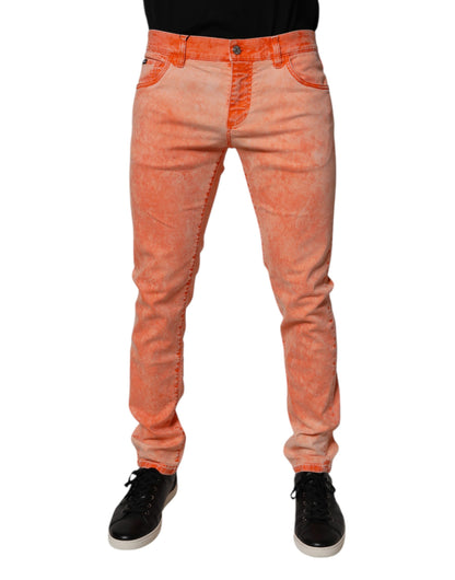 Dolce & Gabbana Orange Tie Dye Cotton Skinny Men Denim Jeans
