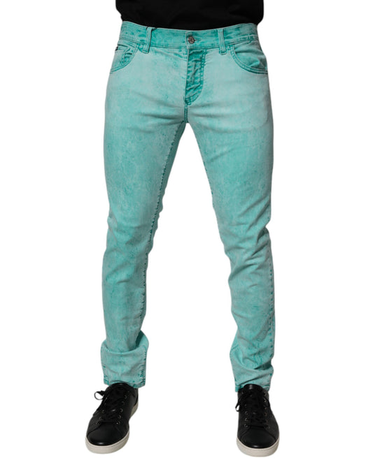 Dolce & Gabbana Green Tie Dye Cotton Skinny Men Denim Jeans