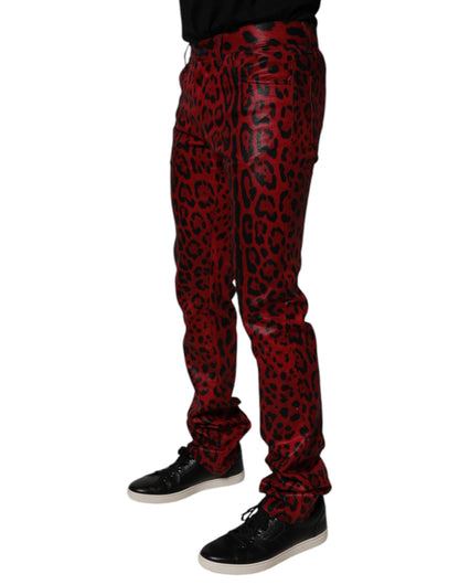 Dolce & Gabbana Red Leopard Cotton Slim Fit Denim Jeans