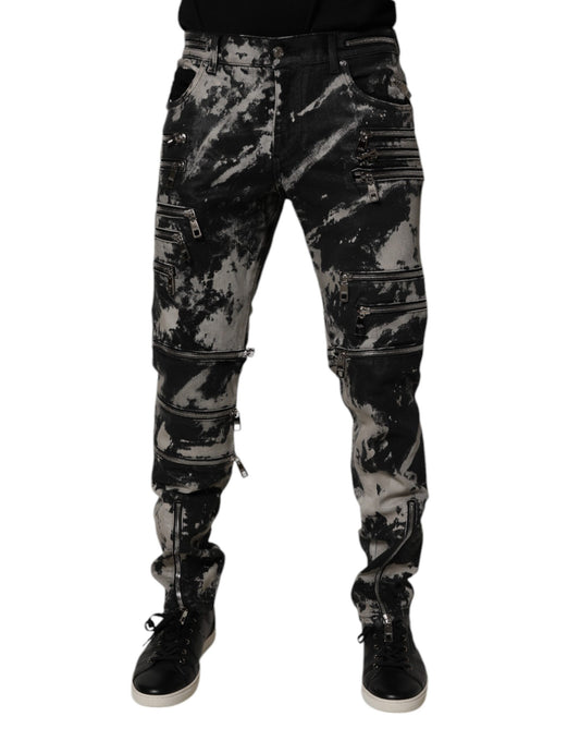 Dolce & Gabbana Black Tie Dye Cotton Skinny Zip Denim Jeans