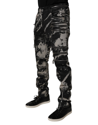 Dolce & Gabbana Black Tie Dye Cotton Skinny Zip Denim Jeans