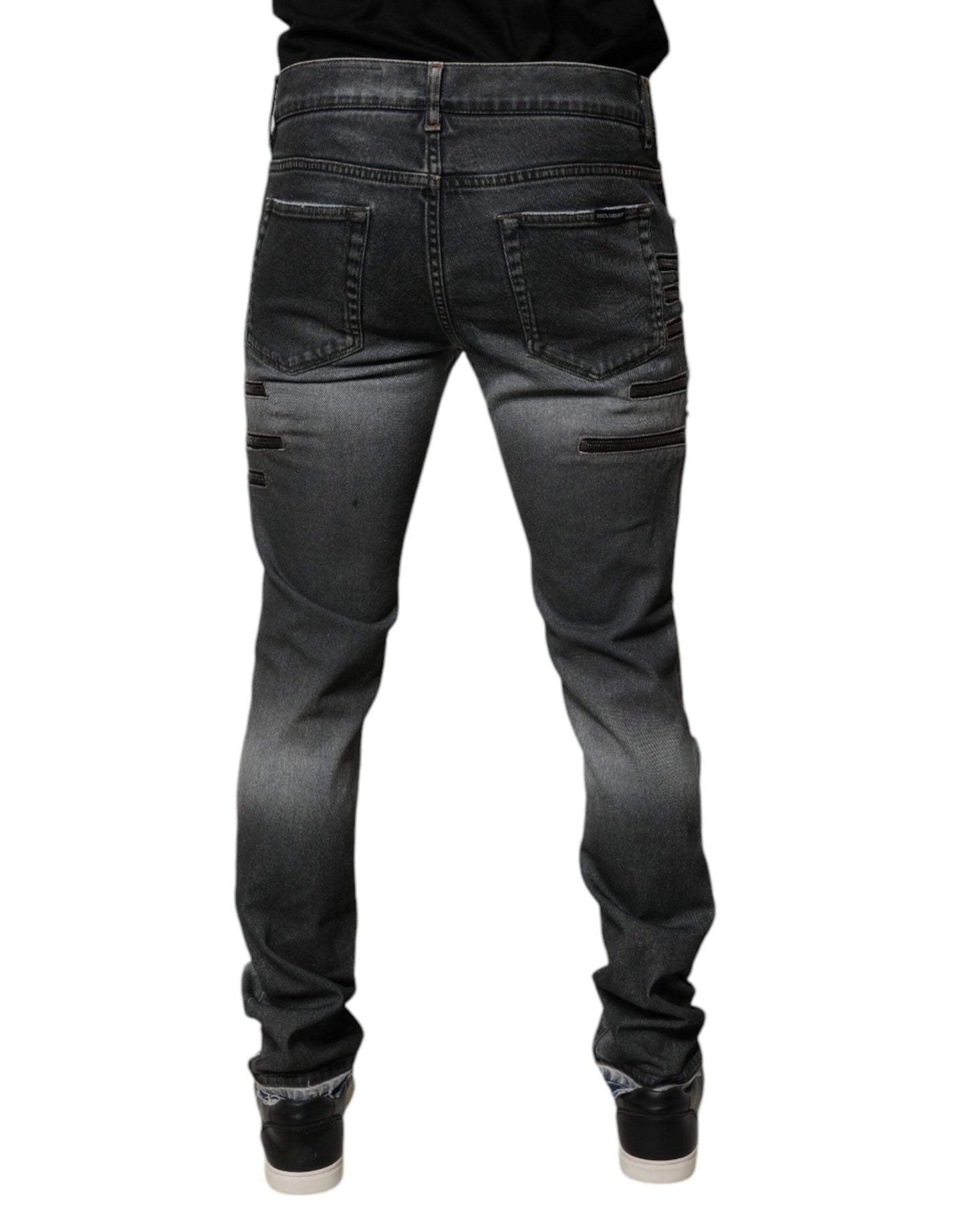 Dolce & Gabbana Dark Gray Tattered Cotton Skinny Denim Jeans