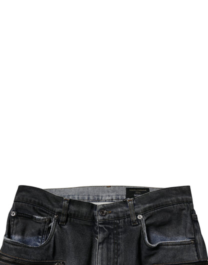 Dolce & Gabbana Dark Gray Tattered Cotton Skinny Denim Jeans