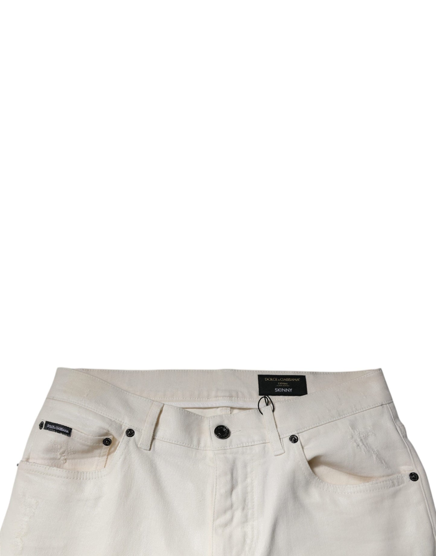 Dolce & Gabbana Off White Cotton Stretch Skinny Denim Jeans