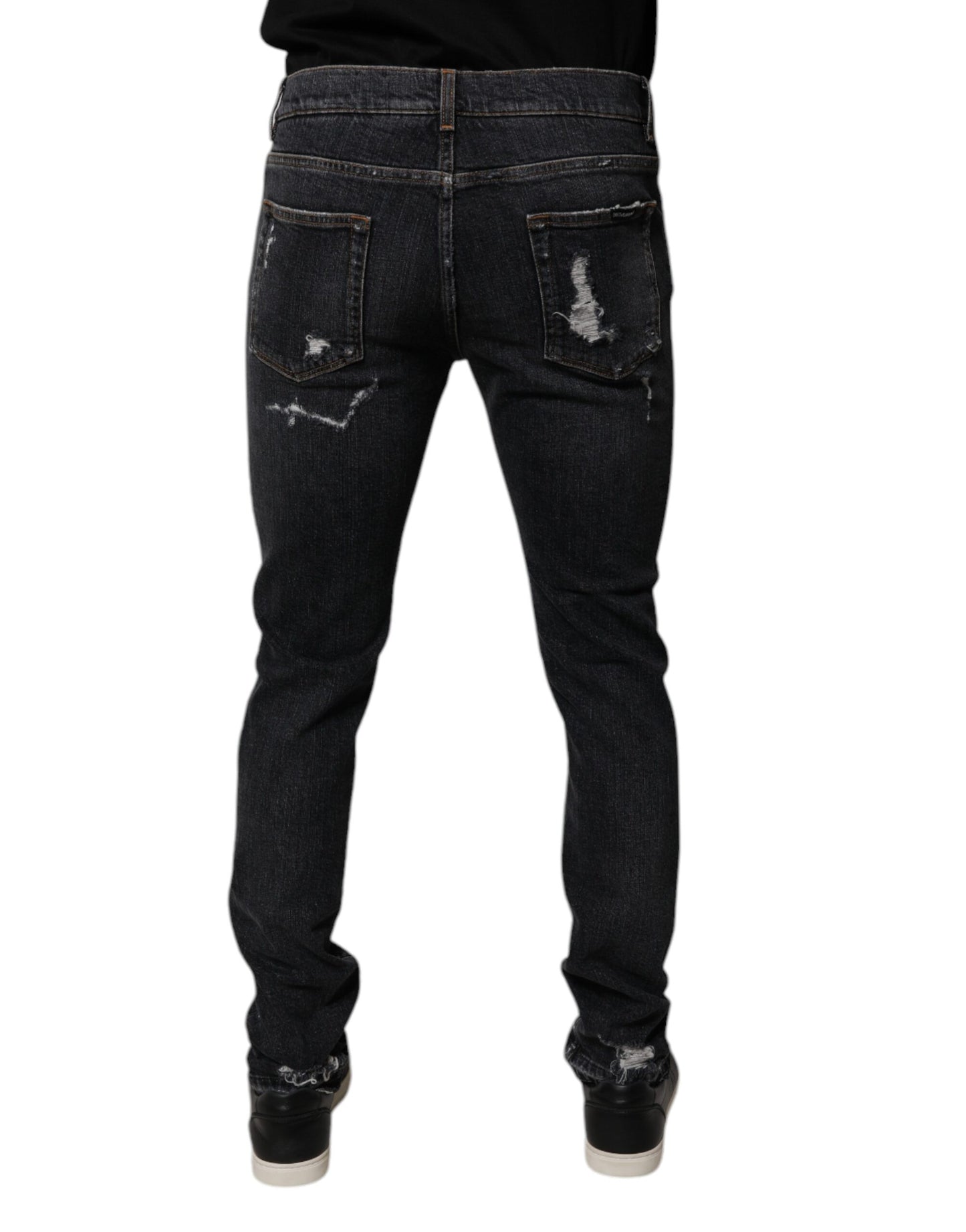 Dolce & Gabbana Black Tattered Cotton Skinny Men Denim Jeans