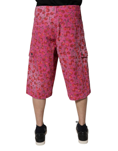 Dolce & Gabbana Pink Cherry Print Cargo Cotton Shorts