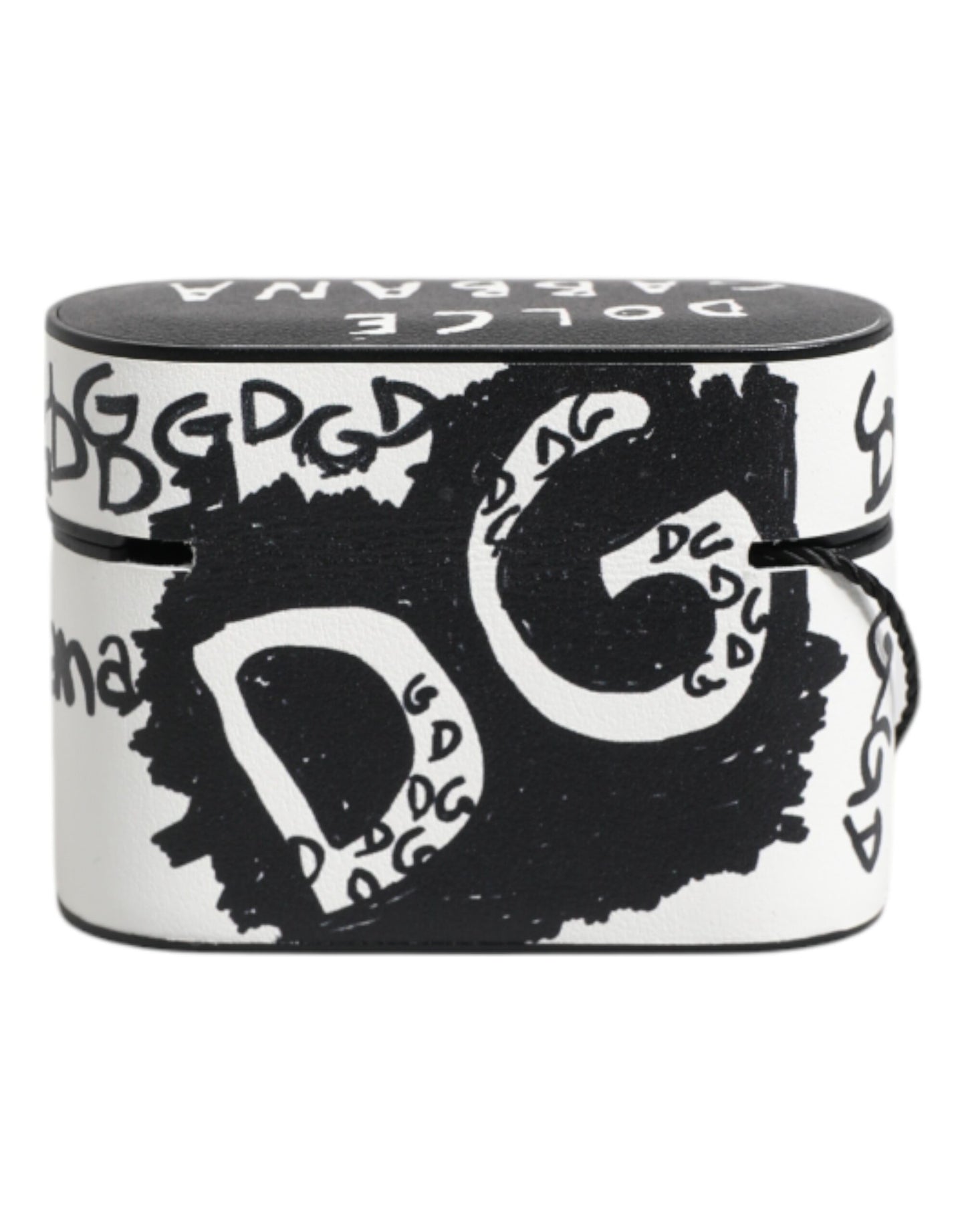 Dolce & Gabbana Black White Leather Scribble Embossed Logo Airpods Case