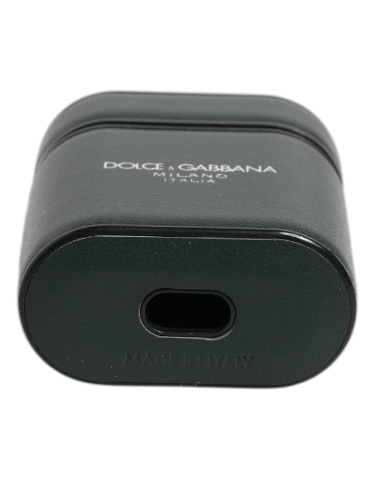 Dolce & Gabbana Green Calfskin Leather Logo Print Flip Holder Airpods Case