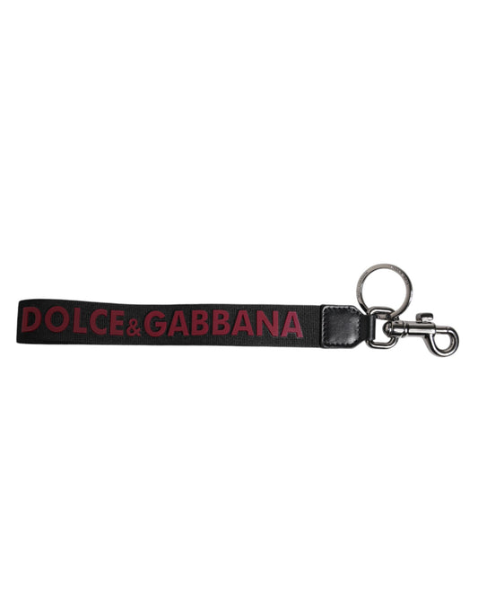 Dolce & Gabbana Black Logo Nylon Silver Brass Men Holder Keychain Keyring