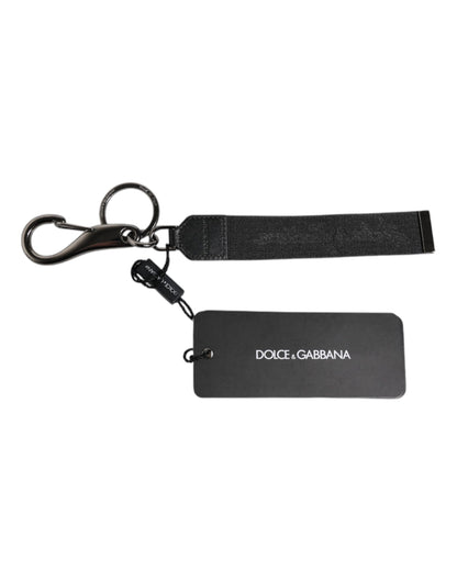 Dolce & Gabbana Black Logo Nylon Silver Brass Men Holder Keychain Keyring