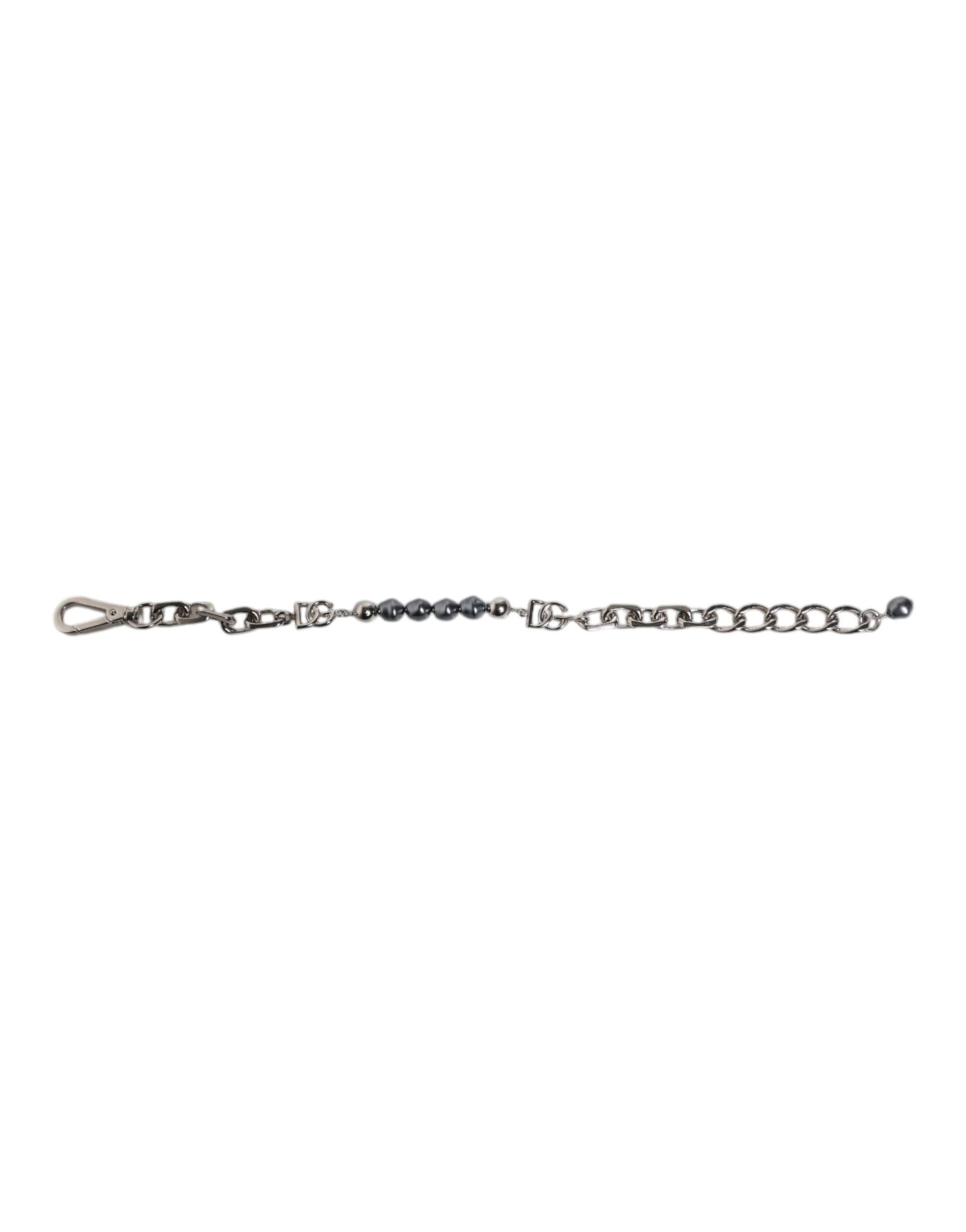 Dolce & Gabbana Silver Tone Chain Lobster Clasp Logo Gray Pearls Bracelet