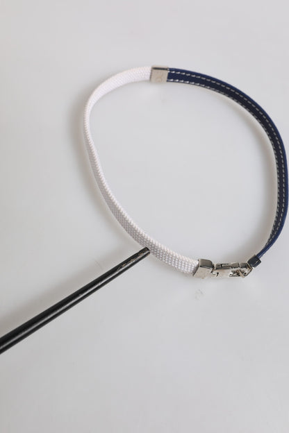 Dolce & Gabbana Blue White Leather Trimmed DG Engraved Silver Tone Clasp Bracelet