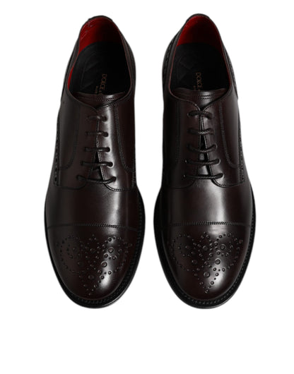 Dolce & Gabbana Maroon Calfskin Leather Derby Men Dress Shoes