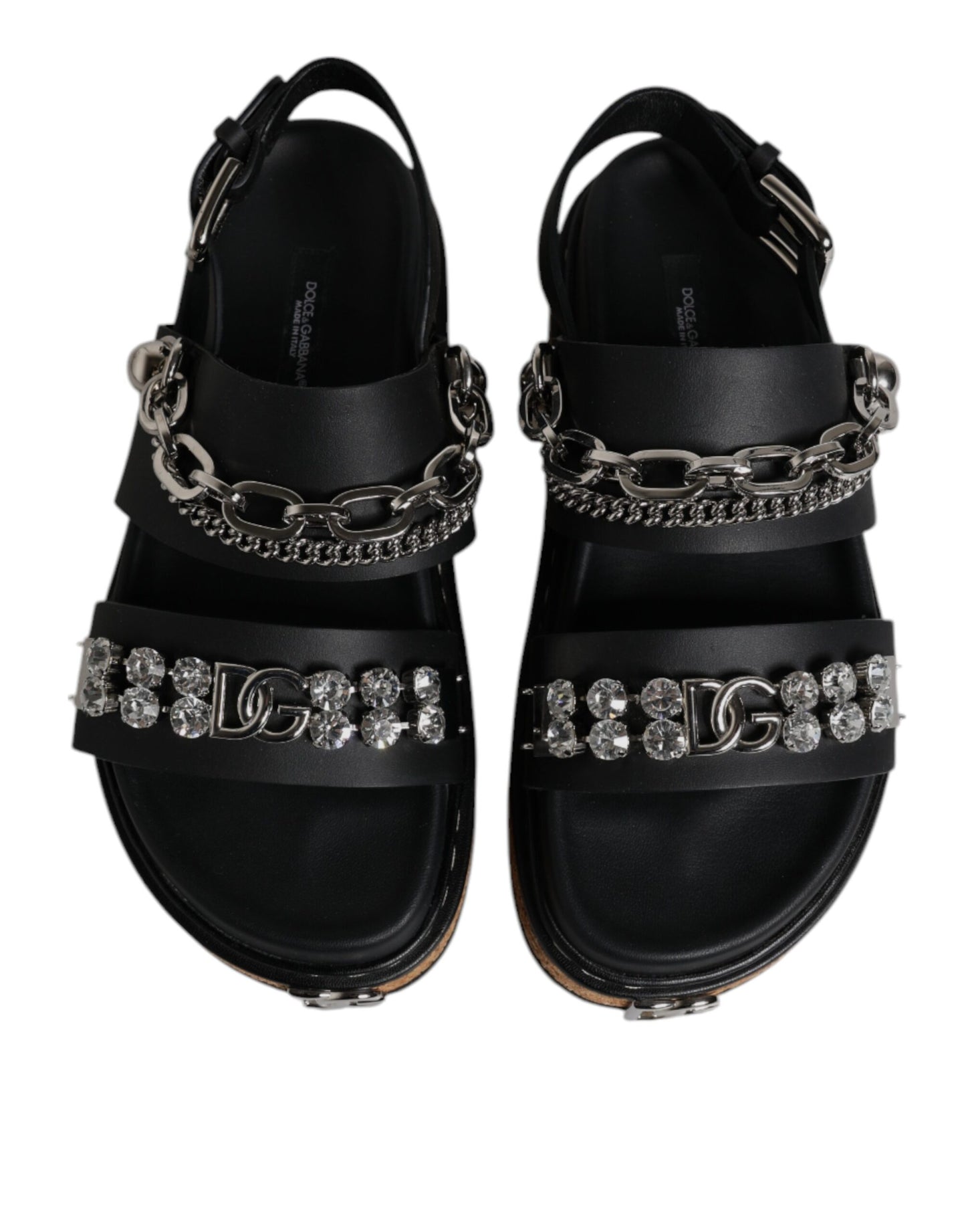 Dolce & Gabbana Black Crystal Embellish Strap Sandals Shoes