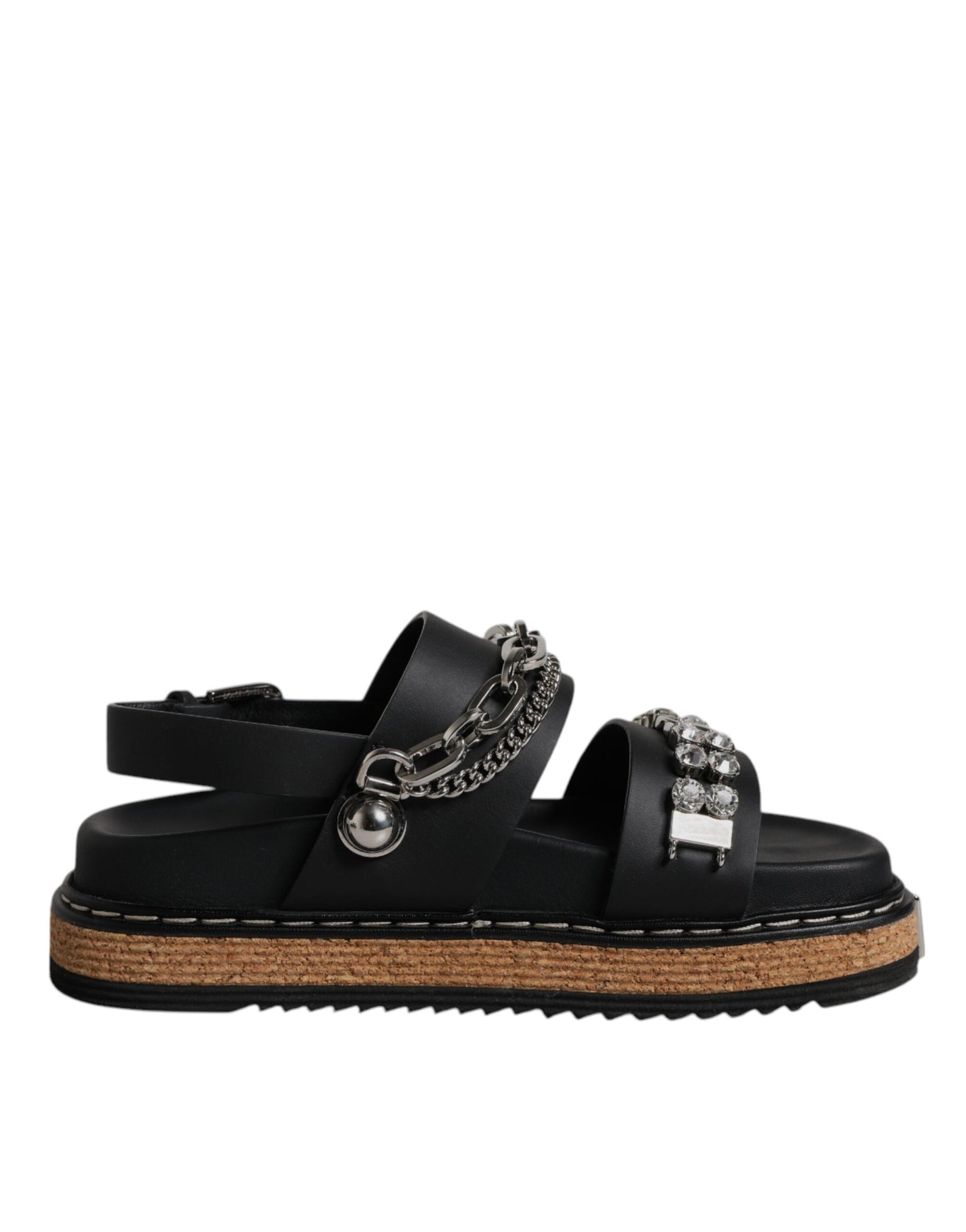 Dolce & Gabbana Black Crystal Embellish Strap Sandals Shoes