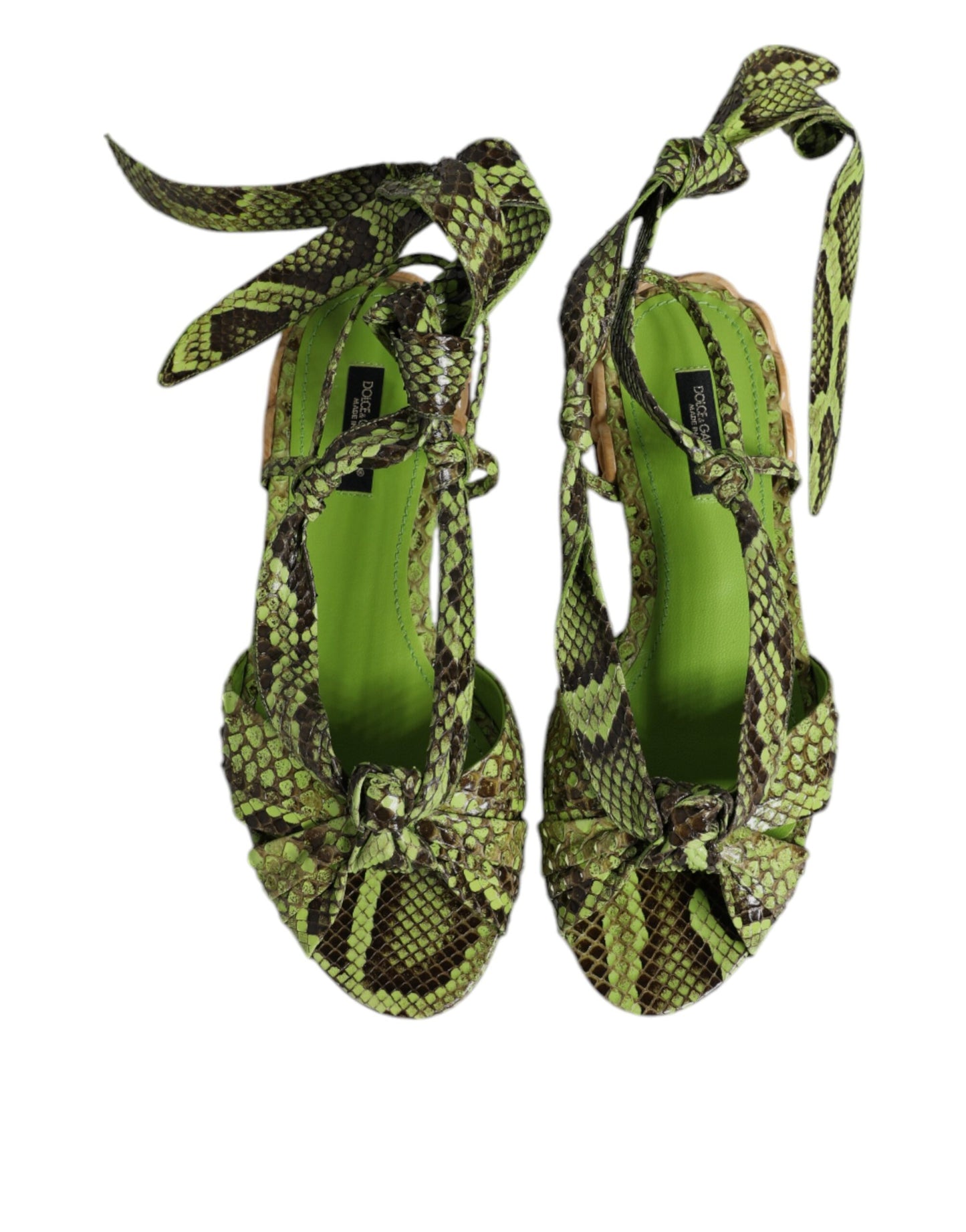 Dolce & Gabbana Green Animal Print Ankle Wrap Sandals Shoes