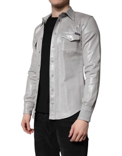 Dolce & Gabbana Metallic Gray Cotton Button Down Shirt