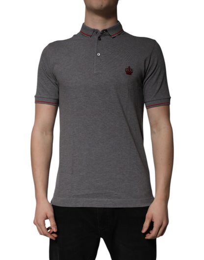 Dolce & Gabbana Gray Cotton Crown Collared Polo T-shirt