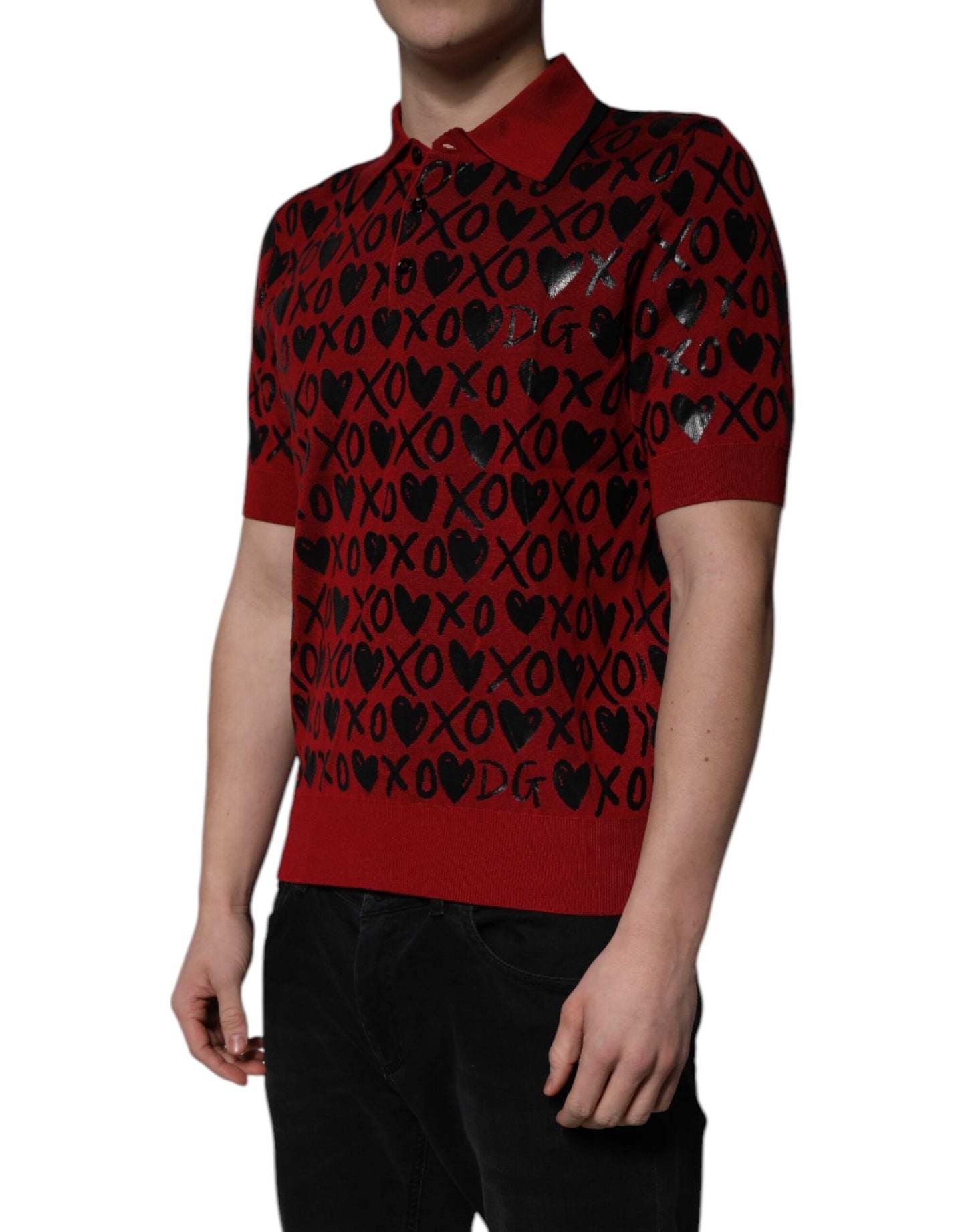 Dolce & Gabbana Red Cotton XOXO Collared Polo T-shirt
