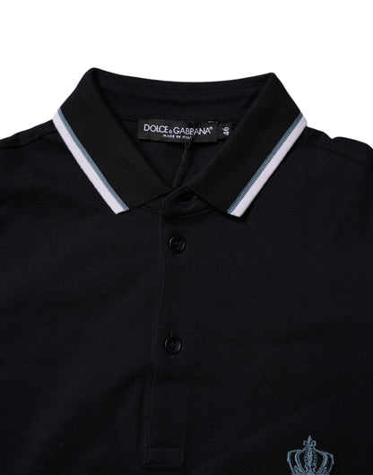 Dolce & Gabbana Black Cotton Crown Collared Polo T-shirt