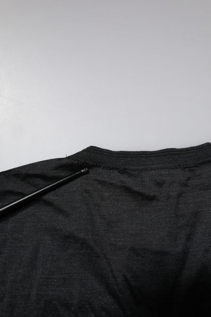 Dolce & Gabbana Dark Gray Silk V-neck Short Sleeves T-shirt