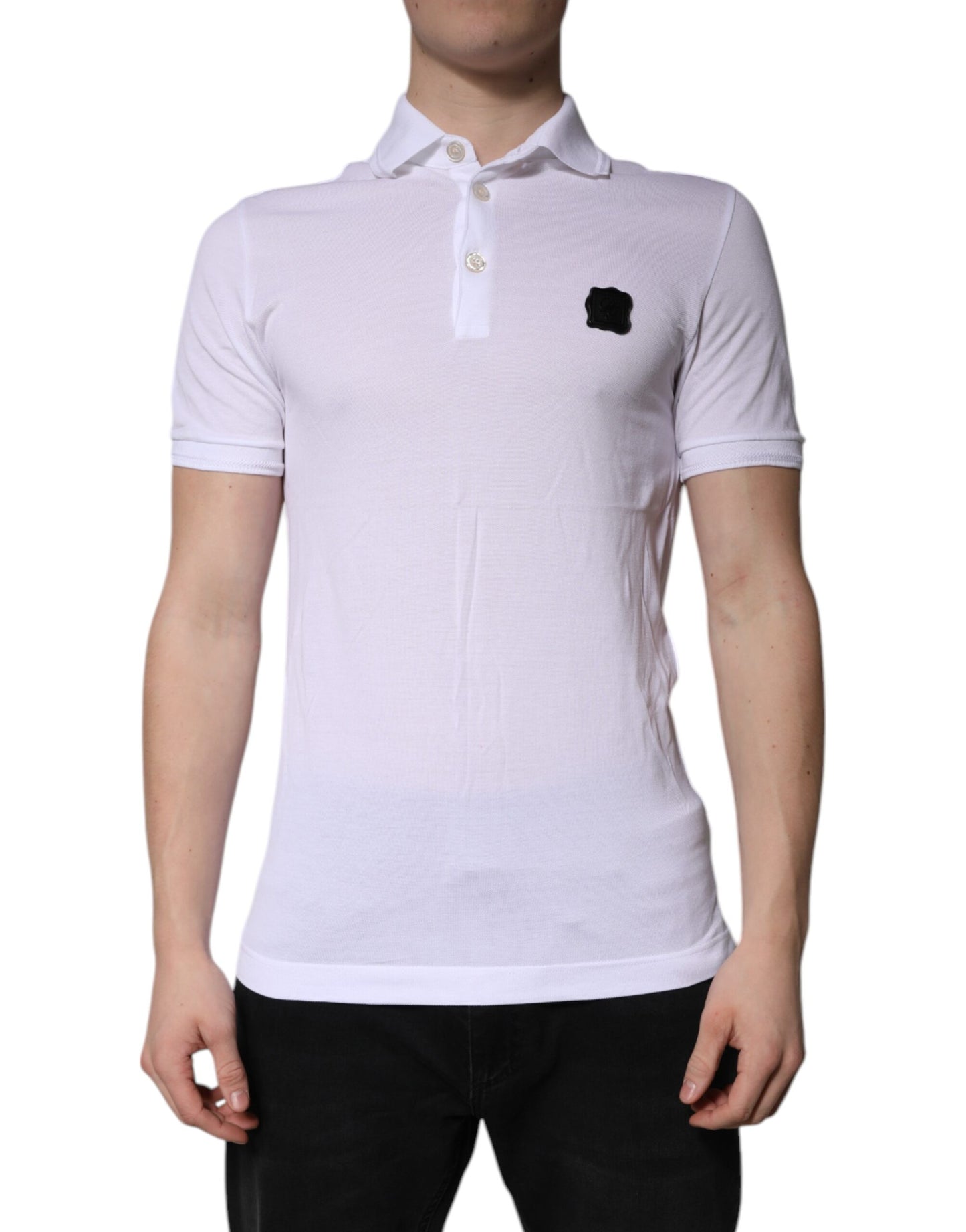Dolce & Gabbana White Cotton Logo Collared Polo T-shirt