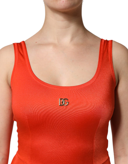 Dolce & Gabbana Orange Sleeveless Bodycon Jumpsuit Dress
