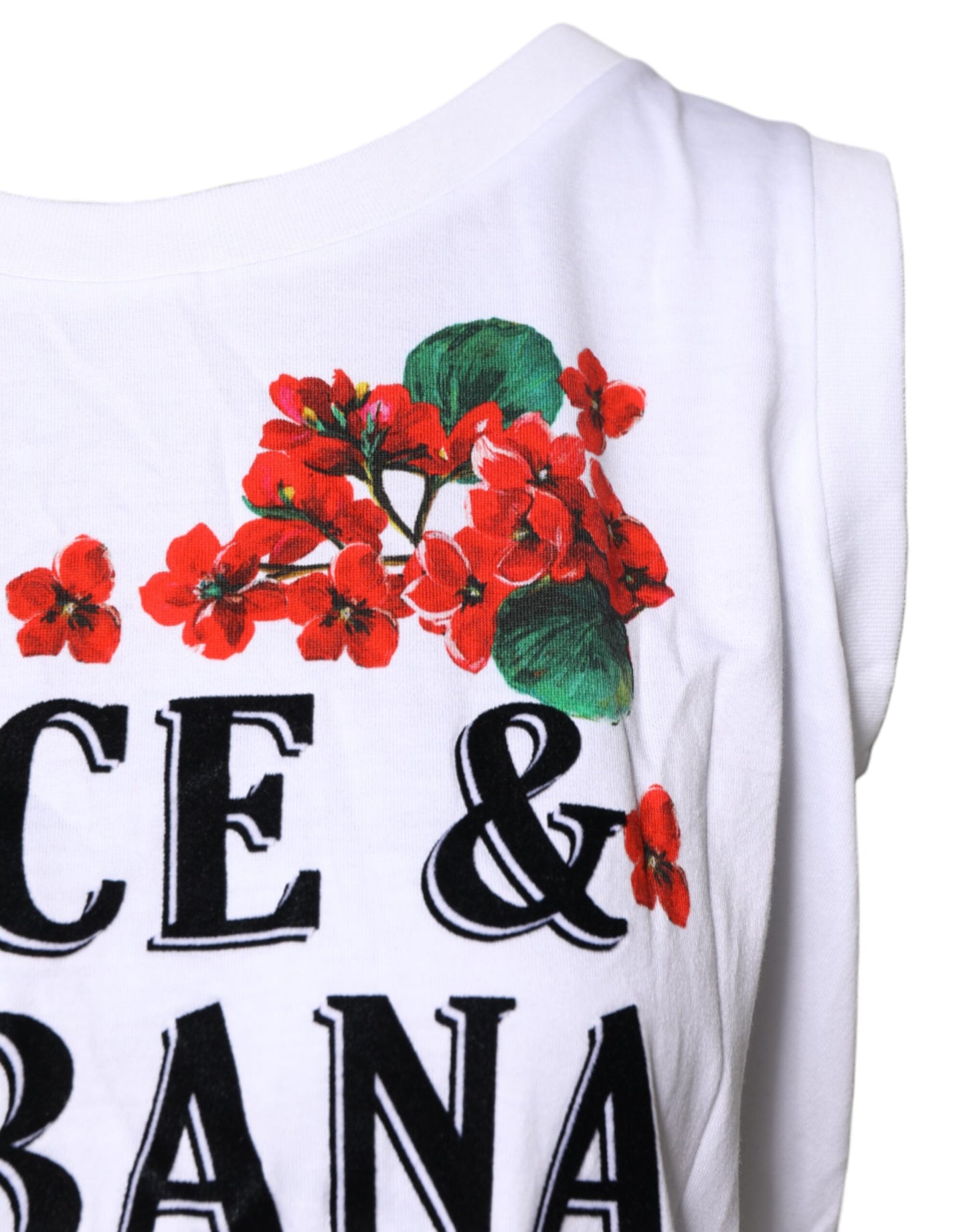 Dolce & Gabbana White Floral Printed Cotton Sleeveless T-shirt