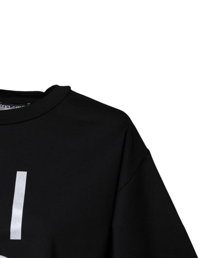 Dolce & Gabbana Black Printed Cotton Crew Neck Tee T-shirt