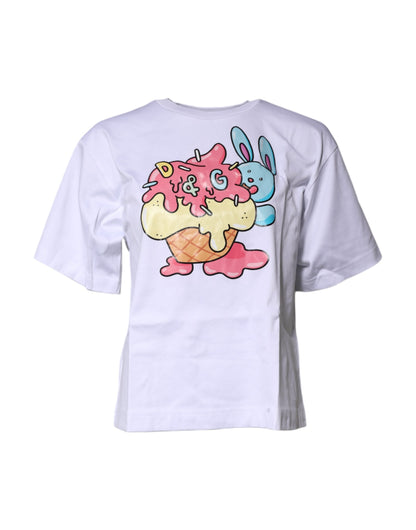 Dolce & Gabbana White Printed Cotton Crew Neck Tee T-shirt