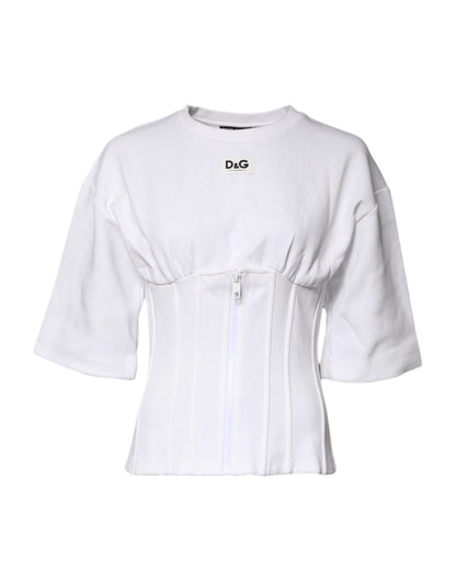 Dolce & Gabbana White Cotton Blend 3/4 Sleeves Blouse Top