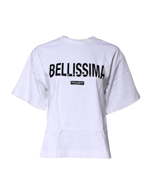 Dolce & Gabbana White Bellissima Cotton Crew Neck T-shirt