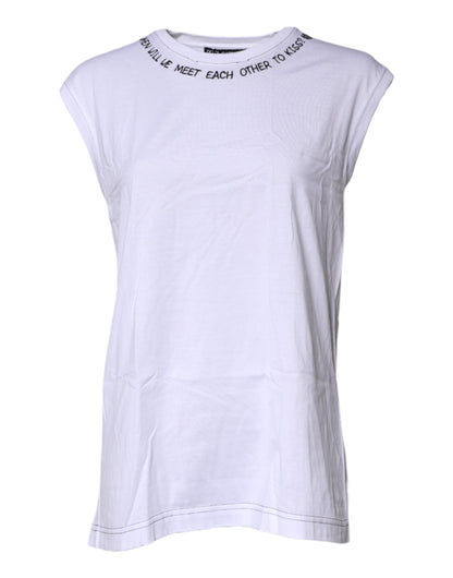 Dolce & Gabbana White Cotton Sleeveless Printed Tank T-shirt