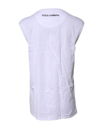Dolce & Gabbana White Cotton Sleeveless Printed Tank T-shirt