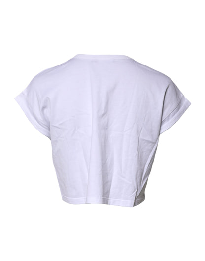 Dolce & Gabbana White Cotton Crew Neck Cropped Top T-shirt