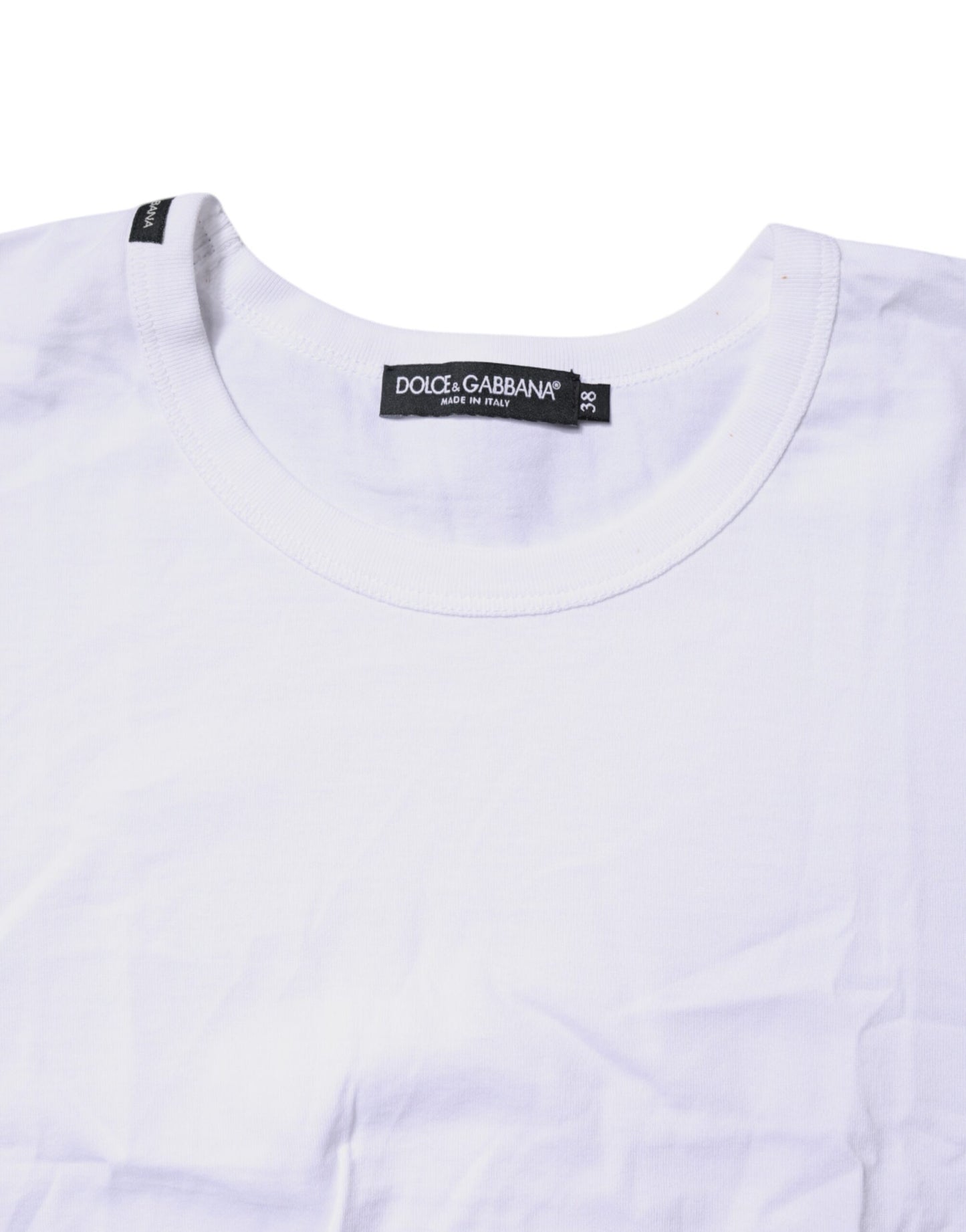 Dolce & Gabbana White Cotton Crew Neck Cropped Top T-shirt