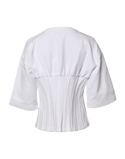 Dolce & Gabbana White Cotton Blend 3/4 Sleeves Blouse Top