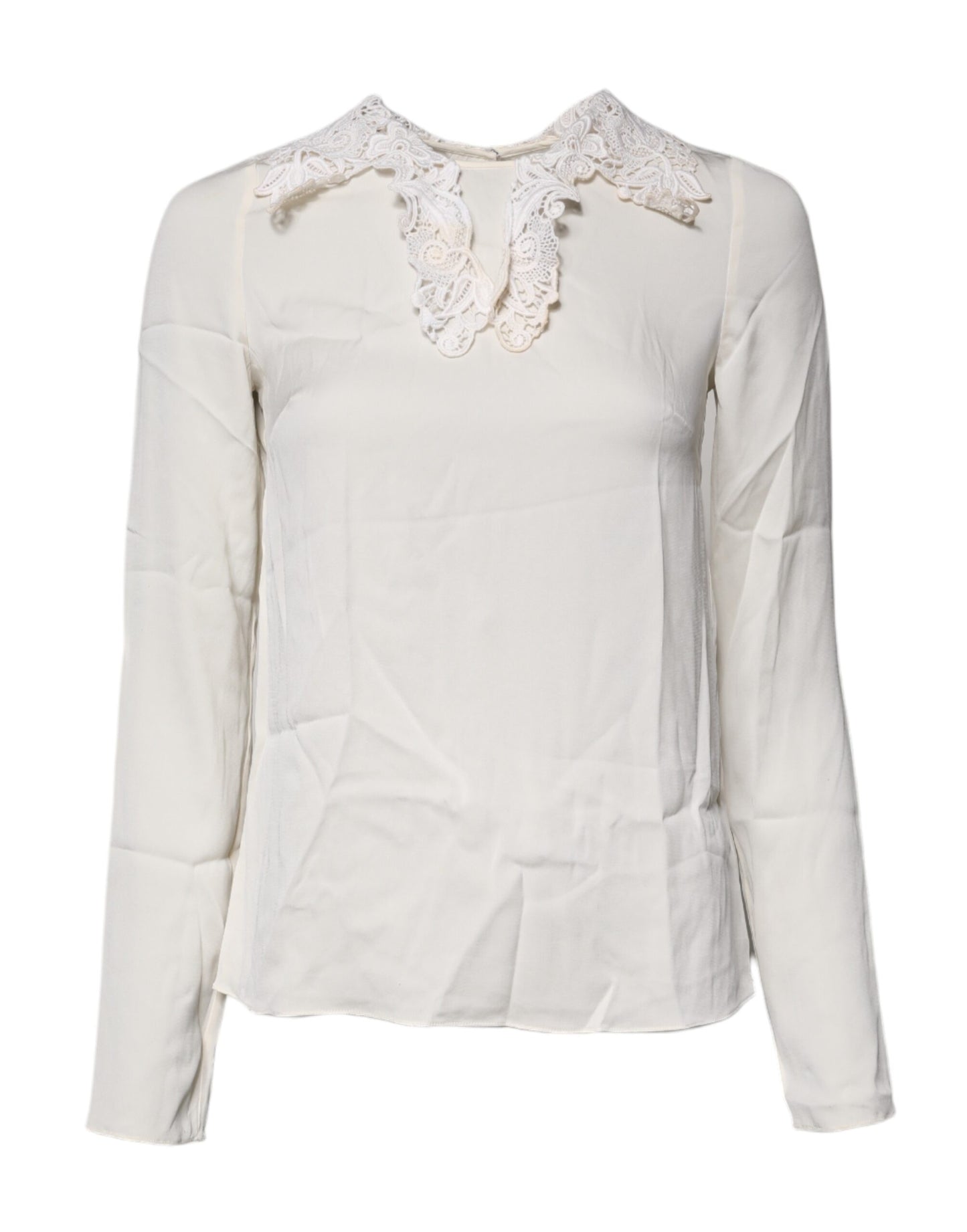 Dolce & Gabbana Cream Floral Lace Long Sleeves Blouse Top