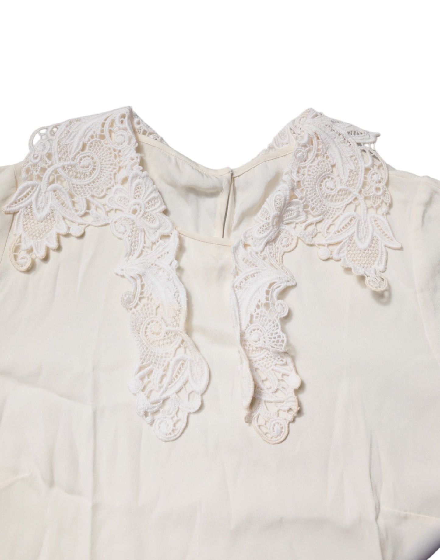 Dolce & Gabbana Cream Floral Lace Long Sleeves Blouse Top