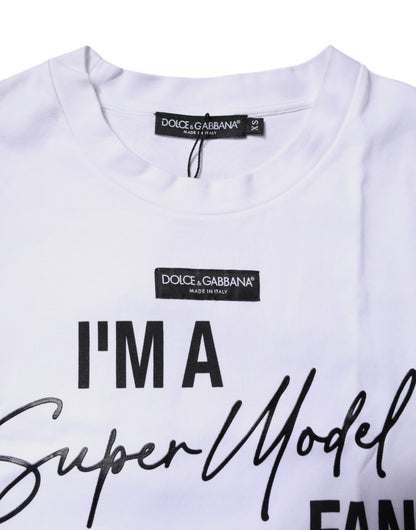 Dolce & Gabbana White Printed Cotton Round Neck Top T-shirt
