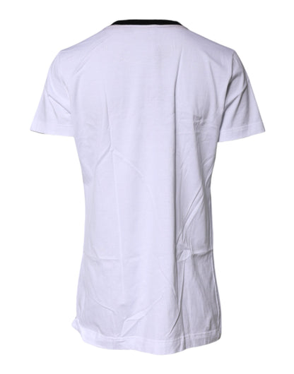 Dolce & Gabbana White Printed Round Neck Top Cotton T-shirt