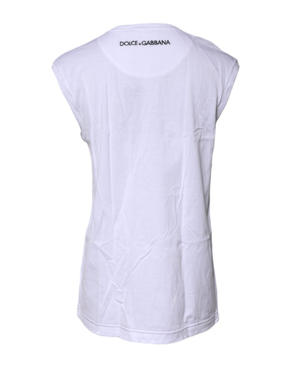 Dolce & Gabbana White Cotton Sleeveless Printed Tank T-shirt
