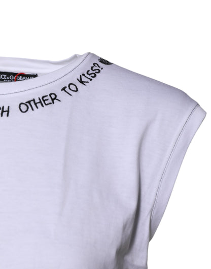 Dolce & Gabbana White Cotton Sleeveless Printed Tank T-shirt