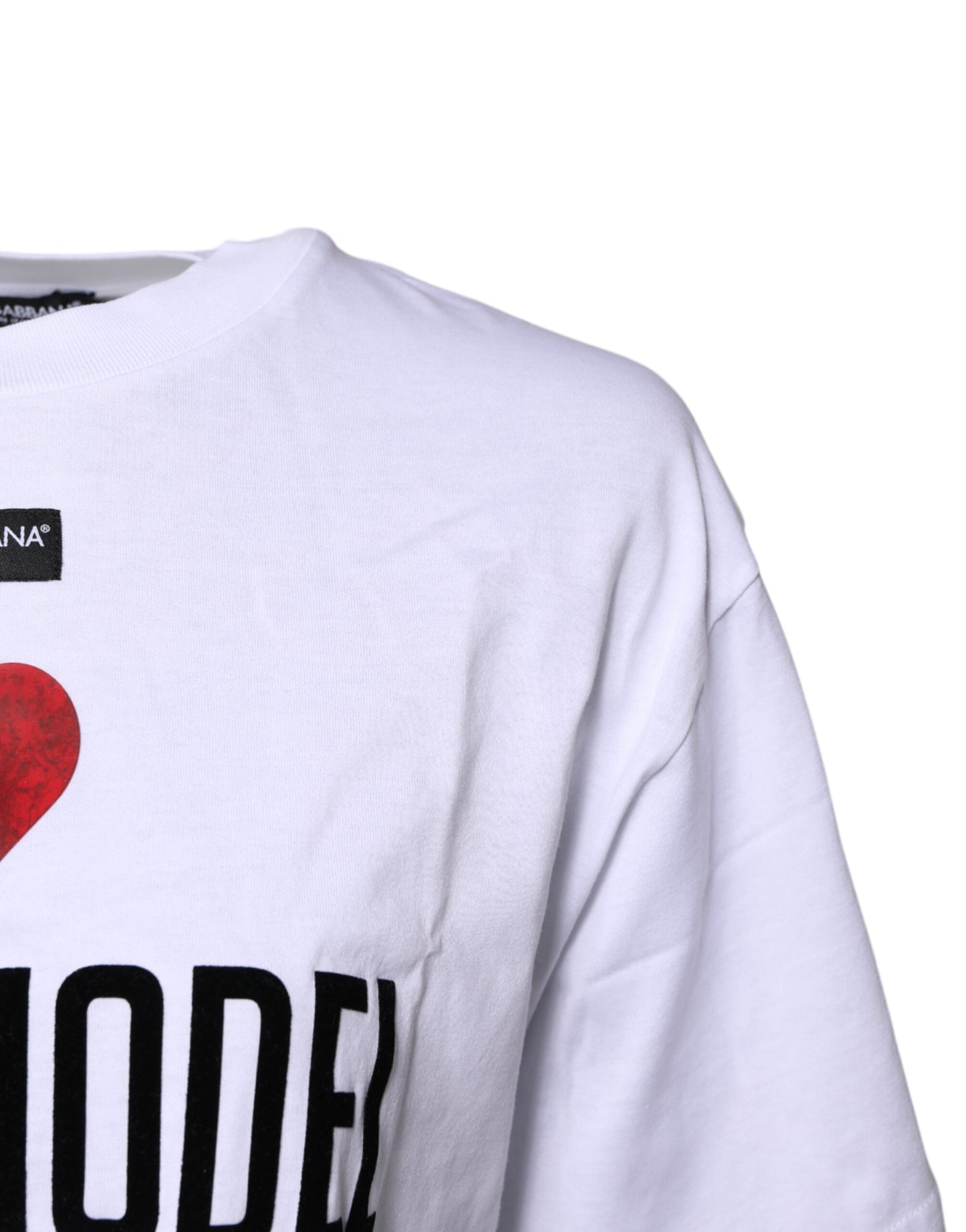 Dolce & Gabbana White Printed Round Neck Top Cotton T-shirt